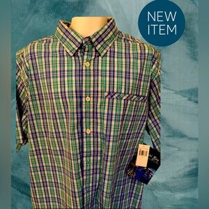 Bimini Bay Vented Men's Large L Aqua Green Plaid Button S/S Shirt NWT MSRP $50